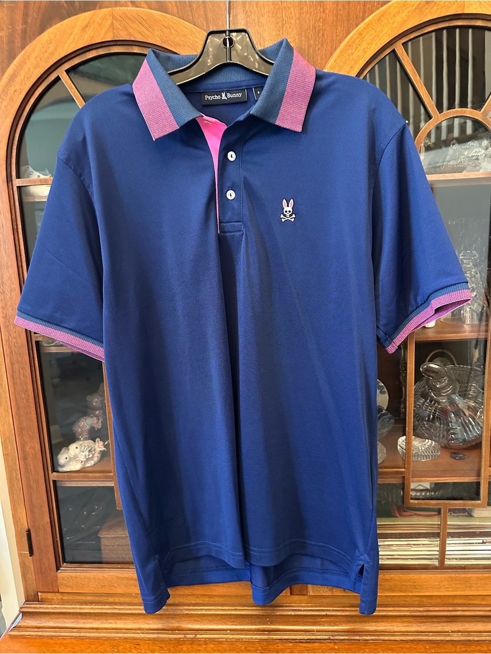 Psycho Bunny Men’s Royal Navy Polo with Pink Trim